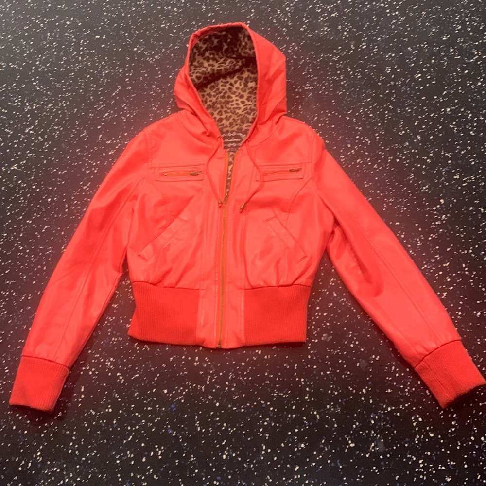 Pink pleather style bomber coat